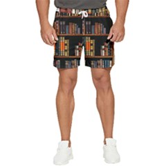 Assorted Title Of Books Piled In The Shelves Assorted Book Lot Inside The Wooden Shelf Men s Runner Shorts