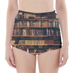 Books On Bookshelf Assorted Color Book Lot In Bookcase Library High-Waisted Bikini Bottoms