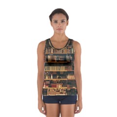 Books On Bookshelf Assorted Color Book Lot In Bookcase Library Sport Tank Top  by 99art