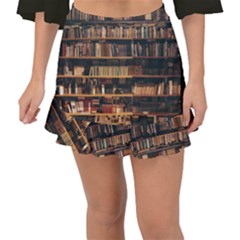 Books On Bookshelf Assorted Color Book Lot In Bookcase Library Fishtail Mini Chiffon Skirt