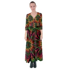 Multicolored Flower Mandala Wallpaper Kaleidoscope Pattern Button Up Maxi Dress by 99art