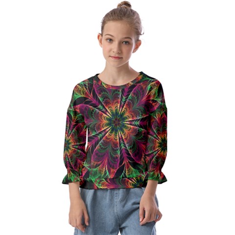 Multicolored Flower Mandala Wallpaper Kaleidoscope Pattern Kids  Cuff Sleeve Top by 99art