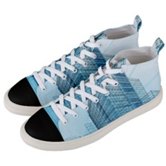 Architecture Blue Drawing Engineering City Modern Building Exterior Men s Mid-top Canvas Sneakers by 99art