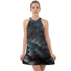 Architectural Design Abstract 3d Neon Glow Industry Halter Tie Back Chiffon Dress by 99art