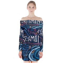 Graffiti Art Psychedelic Art Graphic Design Modern Art Long Sleeve Off Shoulder Dress by 99art