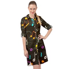 Assorted Color Musical Notes Wallpaper Fabric Long Sleeve Mini Shirt Dress by 99art