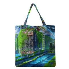 Anime Landscape Apocalyptic Ruins Water City Cityscape Grocery Tote Bag by 99art