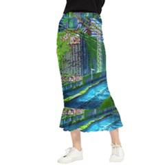 Anime Landscape Apocalyptic Ruins Water City Cityscape Maxi Fishtail Chiffon Skirt