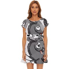 Animal-armadillo-armored-ball- Puff Sleeve Frill Dress