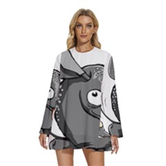 Animal-armadillo-armored-ball- Round Neck Long Sleeve Bohemian Style Chiffon Mini Dress