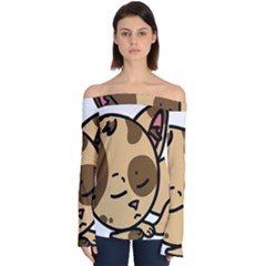 Cat-cartoon-pet-kitten-character Off Shoulder Long Sleeve Top by 99art