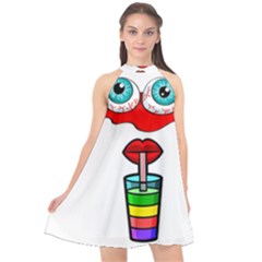 Animation-eyes-cartoon-cute-comic Halter Neckline Chiffon Dress  by 99art