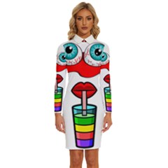 Animation-eyes-cartoon-cute-comic Long Sleeve Shirt Collar Bodycon Dress by 99art