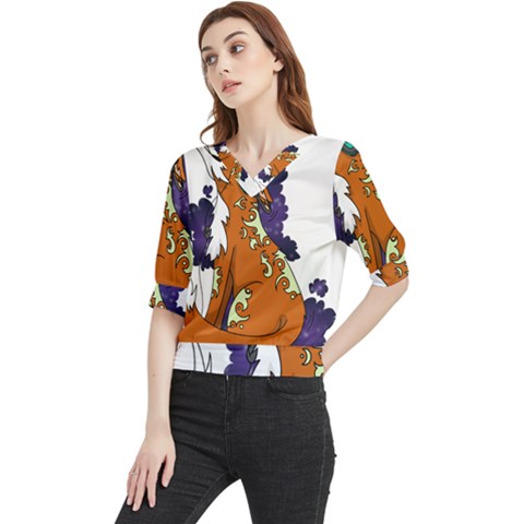 Fuchs-comic-music-wild-animal-cute Quarter Sleeve Blouse by 99art