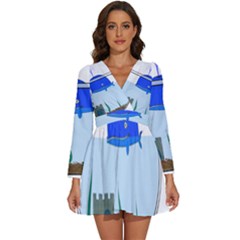 Wal-fish-small-world-lake-sea Long Sleeve V-neck Chiffon Dress  by 99art