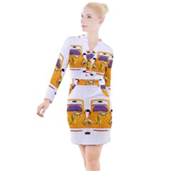 Car-transportation-cartoon-comic Button Long Sleeve Dress