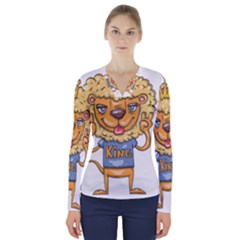 Animation-lion-animals-king-cool V-neck Long Sleeve Top by 99art