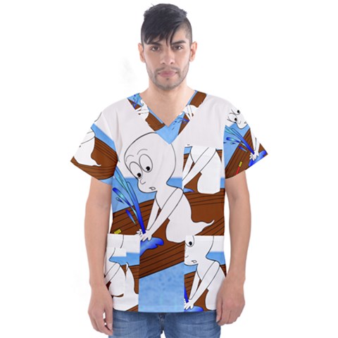 Spirit-boat-funny-comic-graphic Men s V-neck Scrub Top by 99art