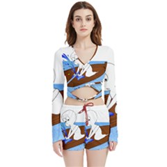 Spirit-boat-funny-comic-graphic Velvet Wrap Crop Top And Shorts Set by 99art