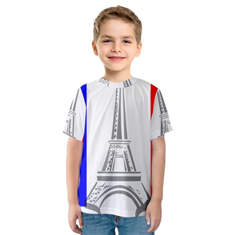 Eiffel-tower-france-flag-tower- Kids  Sport Mesh Tee by 99art