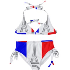 Eiffel-tower-france-flag-tower- Kids  Classic Bikini Set by 99art