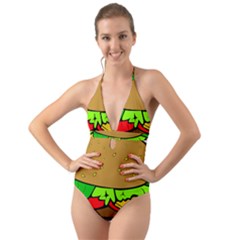 Hamburger-cheeseburger-fast-food Halter Cut-Out One Piece Swimsuit