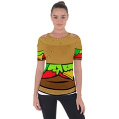 Hamburger-cheeseburger-fast-food Shoulder Cut Out Short Sleeve Top