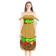 Hamburger-cheeseburger-fast-food Shoulder Tie Bardot Midi Dress