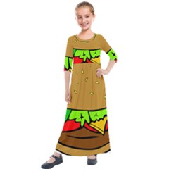 Hamburger-cheeseburger-fast-food Kids  Quarter Sleeve Maxi Dress