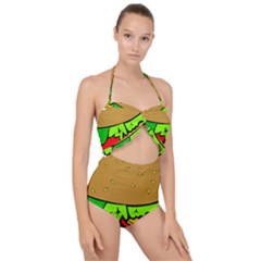 Hamburger-cheeseburger-fast-food Scallop Top Cut Out Swimsuit