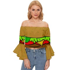 Hamburger-cheeseburger-fast-food Off Shoulder Flutter Bell Sleeve Top