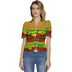 Hamburger-cheeseburger-fast-food Puffed Short Sleeve Button Up Jacket