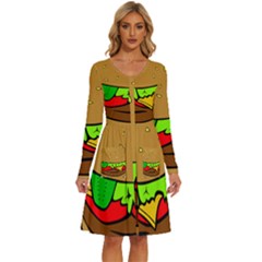 Hamburger-cheeseburger-fast-food Long Sleeve Dress With Pocket