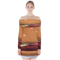 Hamburger-cheeseburger-burger-lunch Long Sleeve Off Shoulder Dress by 99art