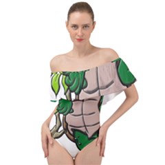 Amphibian-animal-cartoon-reptile Off Shoulder Velour Bodysuit  by 99art