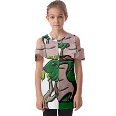 Amphibian-animal-cartoon-reptile Fold Over Open Sleeve Top