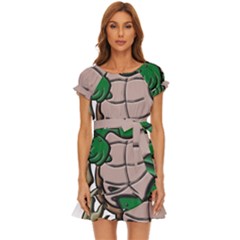 Amphibian-animal-cartoon-reptile Puff Sleeve Frill Dress by 99art