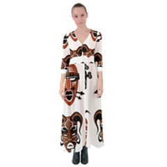 Tribal-masks-african-culture-set Button Up Maxi Dress by 99art
