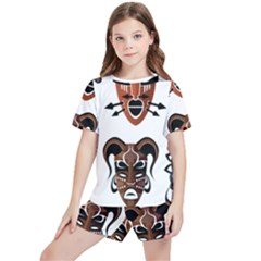 Tribal-masks-african-culture-set Kids  Tee And Sports Shorts Set by 99art
