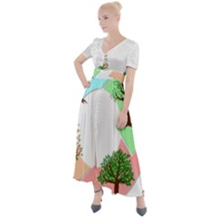 Seasons-of-the-year-year-tree Button Up Short Sleeve Maxi Dress by 99art