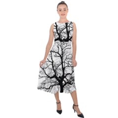 Tree-silhouette-winter-plant Midi Tie-back Chiffon Dress by 99art