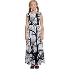 Tree-silhouette-winter-plant Kids  Satin Sleeveless Maxi Dress