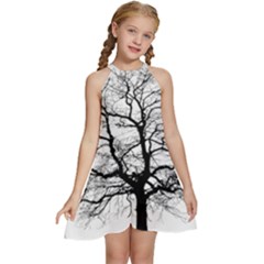 Tree-silhouette-winter-plant Kids  Halter Collar Waist Tie Chiffon Dress