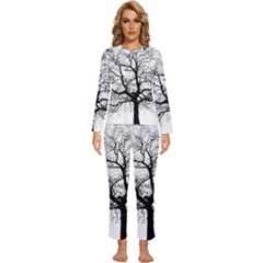 Tree-silhouette-winter-plant Womens  Long Sleeve Lightweight Pajamas Set