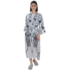 Peacock-plumage-display-bird Maxi Satin Kimono