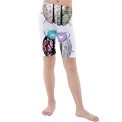 Ladybug-flower-pattern-shabby-chic Kids  Mid Length Swim Shorts by 99art