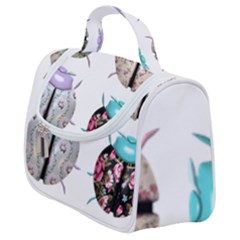 Ladybug-flower-pattern-shabby-chic Satchel Handbag by 99art