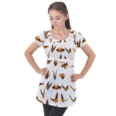 Butterfly Butterflies Insect Swarm Puff Sleeve Tunic Top