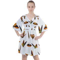 Butterfly Butterflies Insect Swarm Boho Button Up Dress