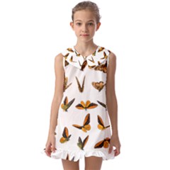 Butterfly Butterflies Insect Swarm Kids  Pilgrim Collar Ruffle Hem Dress